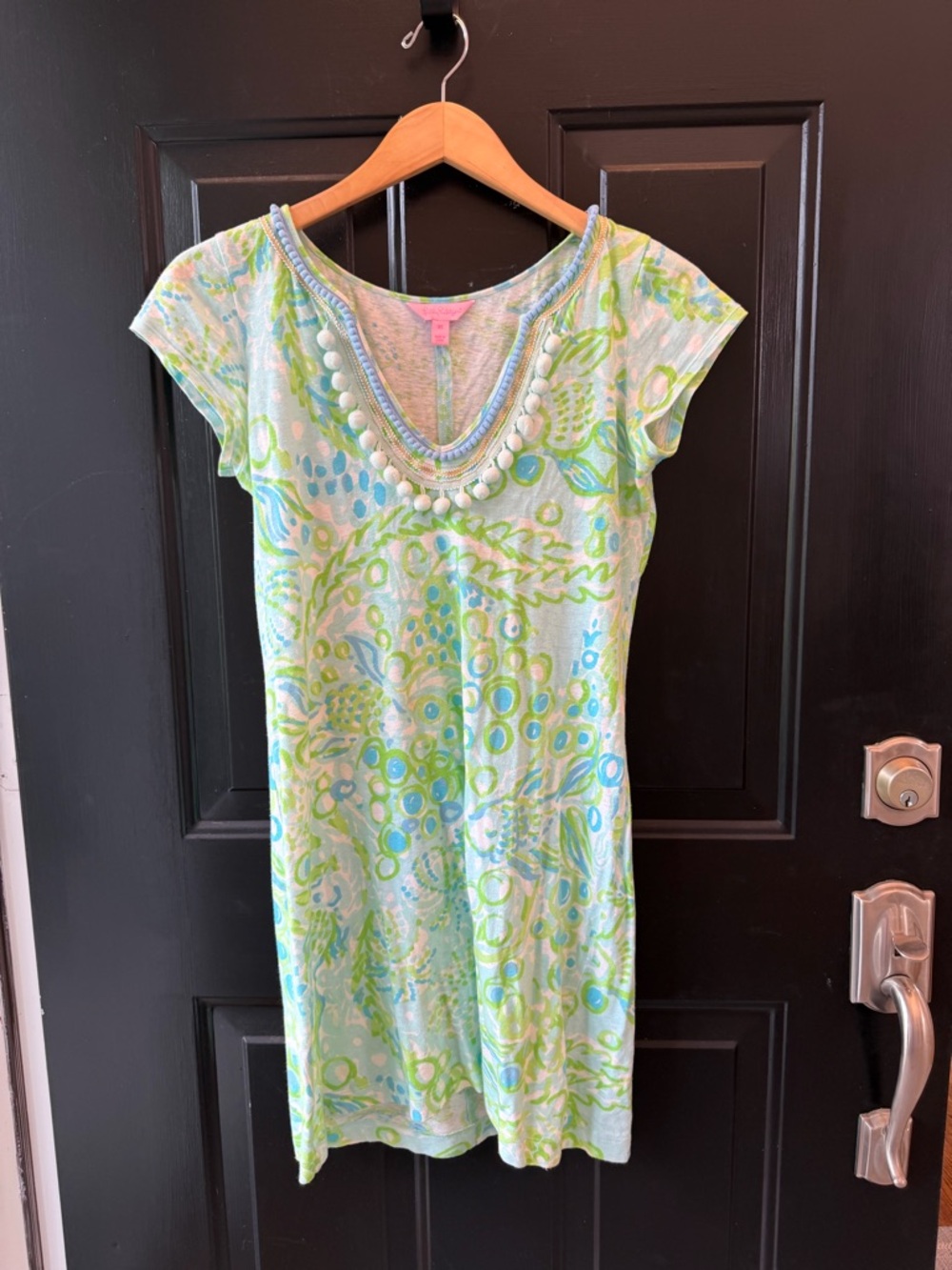 Lilly Pulitzer Light Blue & Green Printed Cap Sleeve Mini Dress